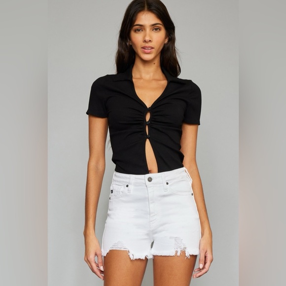 Kancan High Rise Frayed Hem Denim Shorts main image 1